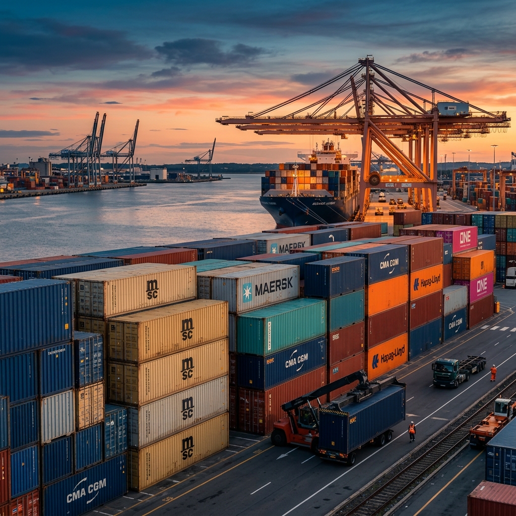 Stacked shipping containers at port